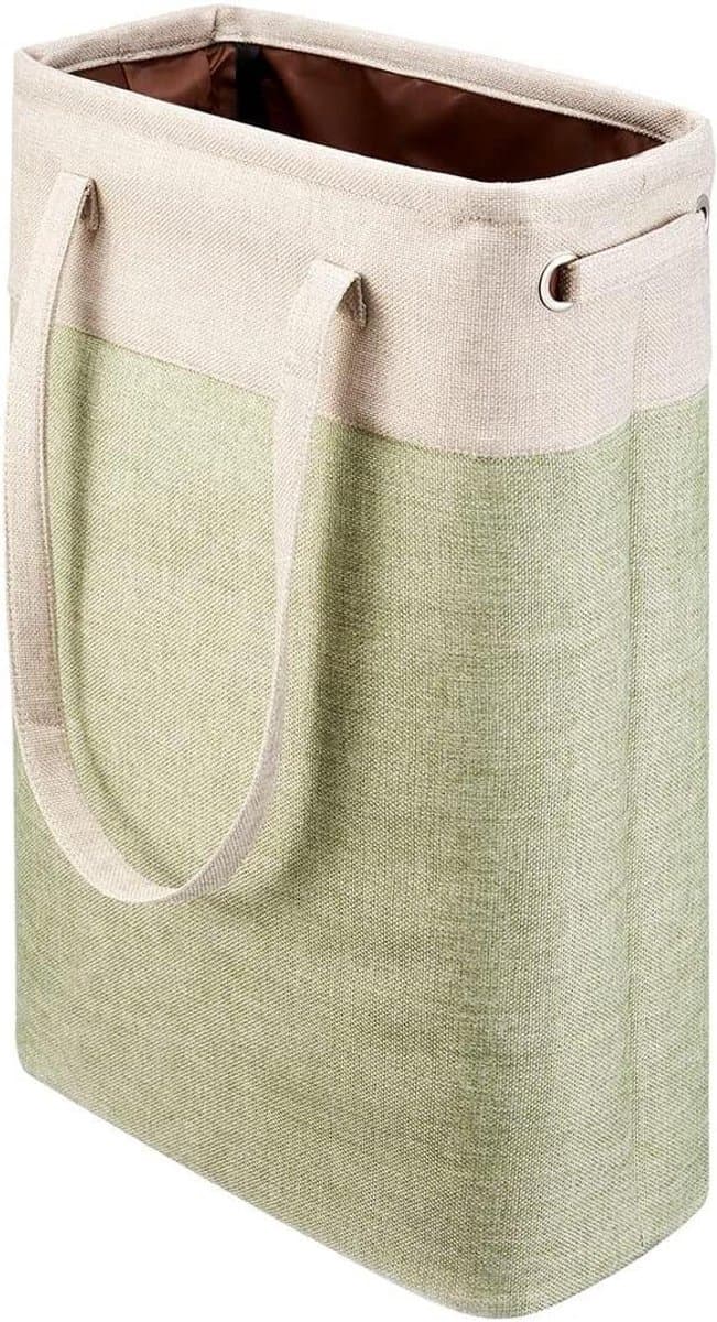 Wasmand met handgrepen - Wasknijperzak Opbergzak - Kleding sorteren - Opvouwbaar en slank ontwerp - 38x20x61 cm - Beige en groen — afbeelding 1