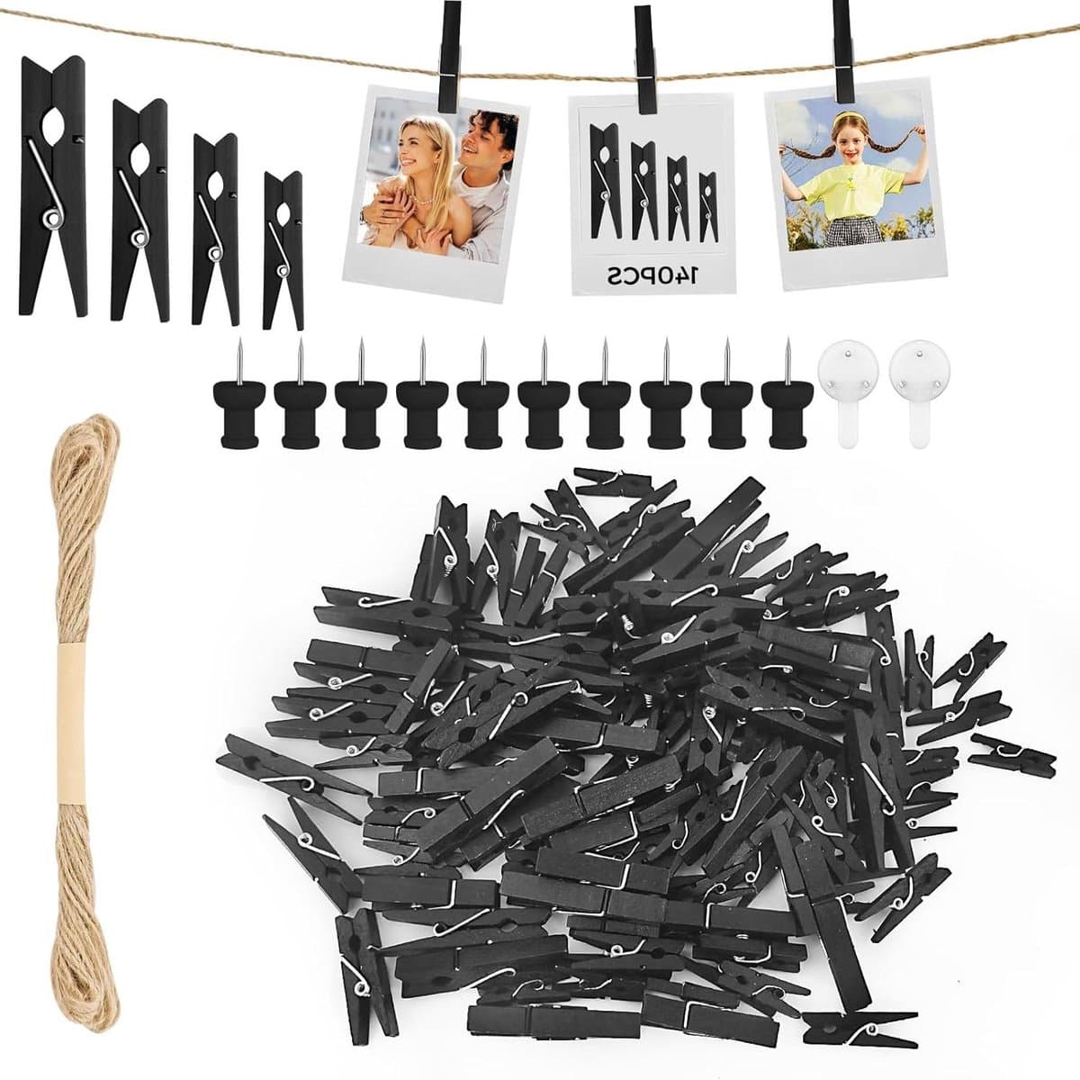 Houten Clips - Mini Klemmen - Foto's Ophangen - Natuurlijk Hout - 140 Stuks - Zwart — afbeelding 1