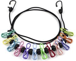 Draagbare Waslijn - Reiswaslijn Outdoor - Kleding Drogen - Met 12 Clips - Tot 360cm - Multicolor