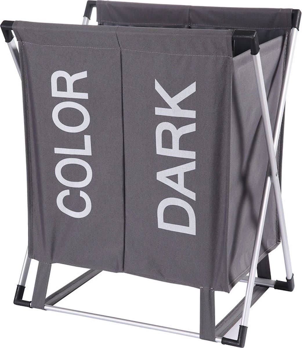 Wassorteerder - 60 L - Wasmand 2 Vakken - Opvouwbare Wasmanden - Wassorteerder 2 vaks - Aluminium Frame - Grijs — afbeelding 1