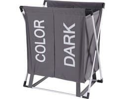 Wassorteerder - 60 L - Wasmand 2 Vakken - Opvouwbare Wasmanden - Wassorteerder 2 vaks - Aluminium Frame - Grijs