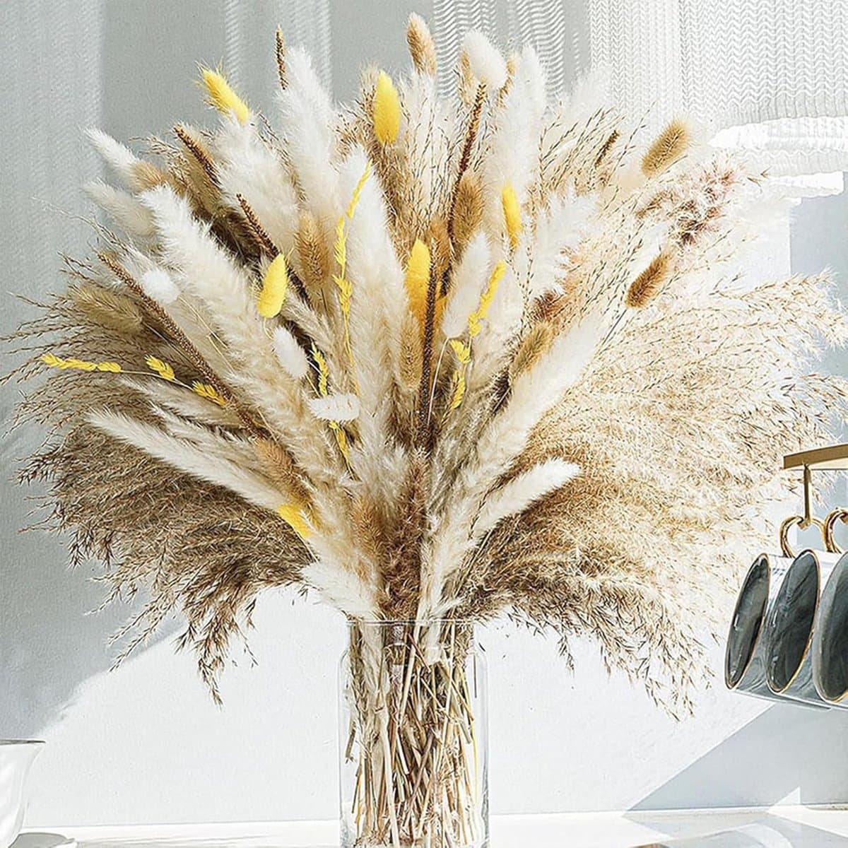 Gedroogde pampa, natuurlijk, decoratie, doe-het-zelfset, gedroogde bloemen, rietboeket voor boho-bloemen, bruiloft en tafeldecoratie thuis, rustiek feest — afbeelding 1