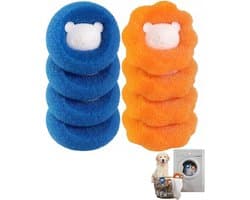 Wasmachine, 8 ballen voor haren (4 blauw, 4 oranje), vangt haren van honden en katten, beschermt delicate stoffen, intelligente wasoplossing zonder filtering