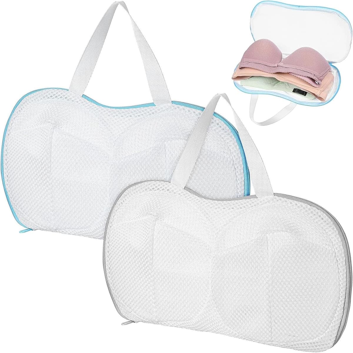 Set van 2 Waszakken voor Bh's en Ondergoed - Net voor Wasmachine 30 x 15 cm, Bescherming voor Gevoelige Kleding, Wasbescherming en Ondergoedverzorging, Grijs en Blauw — afbeelding 1