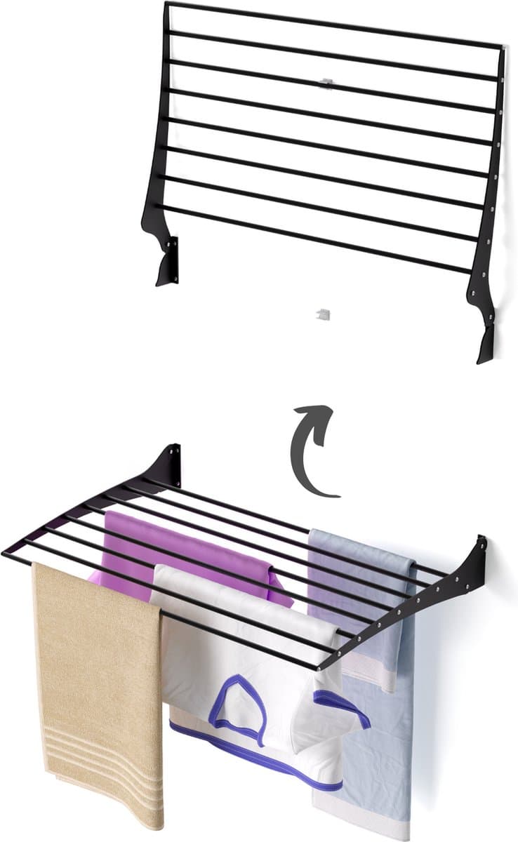 Foxydry Fold 82 cm black wasdroogrek wandmontage clicksysteem - 82 x 50 x 10 cm — afbeelding 1
