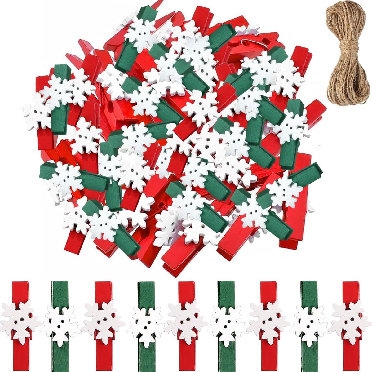 Dailygoods - 50 Mini-houten Knijpers met Sneeuwvlokkenpatroon - Perfect voor Foto's en DIY Decoraties — afbeelding 1