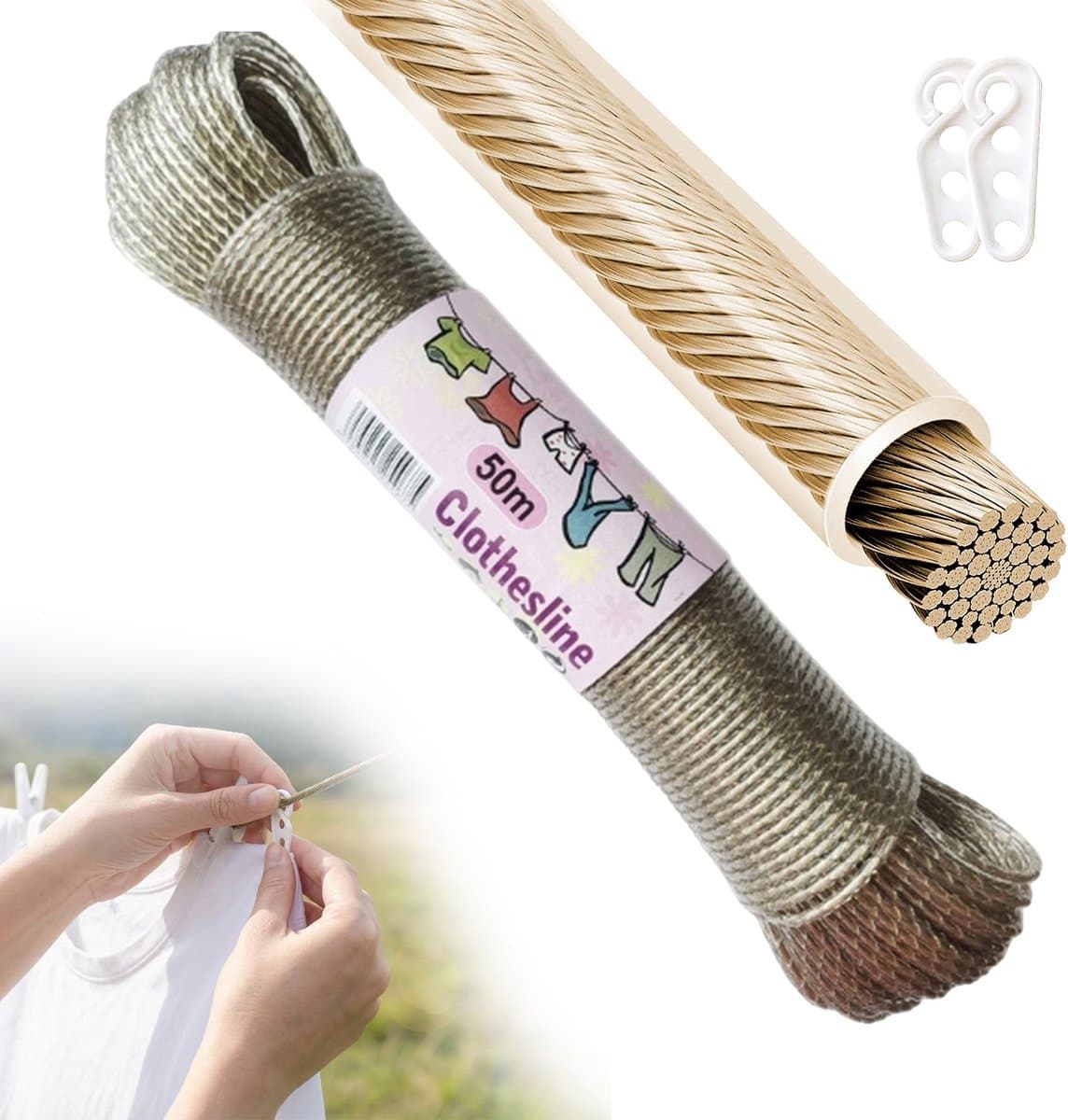 Kledinglijn met Staal Kern - 50 Meter - Bruin — afbeelding 1