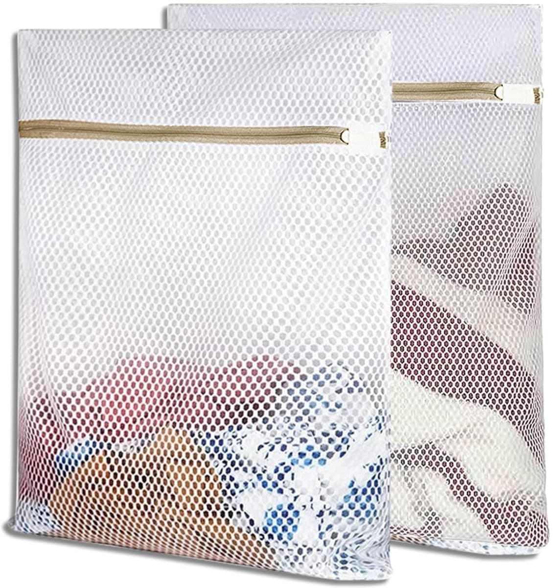 Waszakken voor wasmachine, 2 stuks, waszakken met gouden ritssluiting, wasnet, reizen, opbergen, organisatiezak voor truien, overhemden, ondergoed (40 x 50 cm) — afbeelding 1
