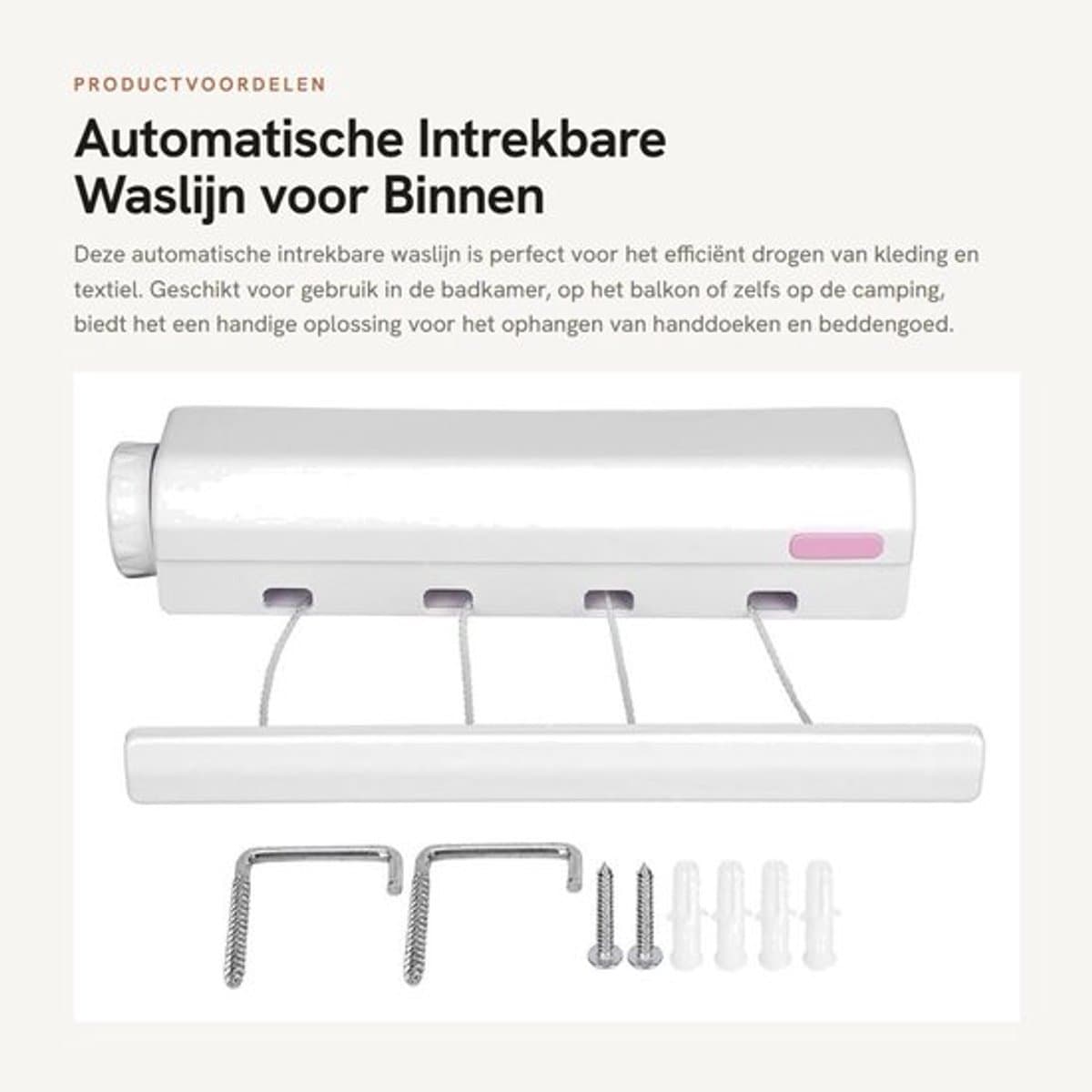 Waslijn Automatisch Intrekbaar - Wanddroogrek - Waslijn Uittrekbaar Buiten - Waslijn Camping - Ruimtebesparend - Belastbaar tot 8kg - Wasdroger — afbeelding 1