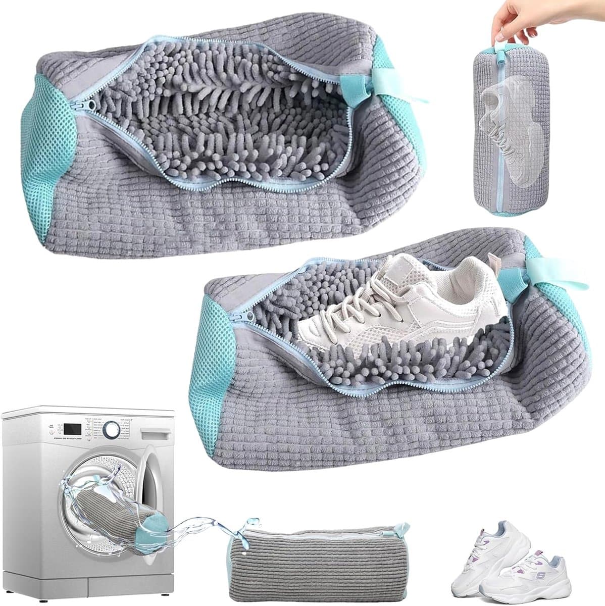SnelShoppen - Pack van 2 Schoenwaszakken, Wasmachine Geschikt, Herbruikbare Schoenwaszak, Waszak voor Sneakers, Met Rits, Voor Alle Schoenmaten en Soo — afbeelding 1