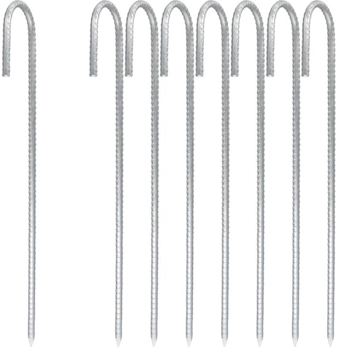 Grondanker Verzinkt Staal - 8 Stuks - J-vormige Haringen - Tuinharingen - Camping - Outdoor Activiteiten - Geschikt voor Diverse Bodems - Tentharing — afbeelding 1