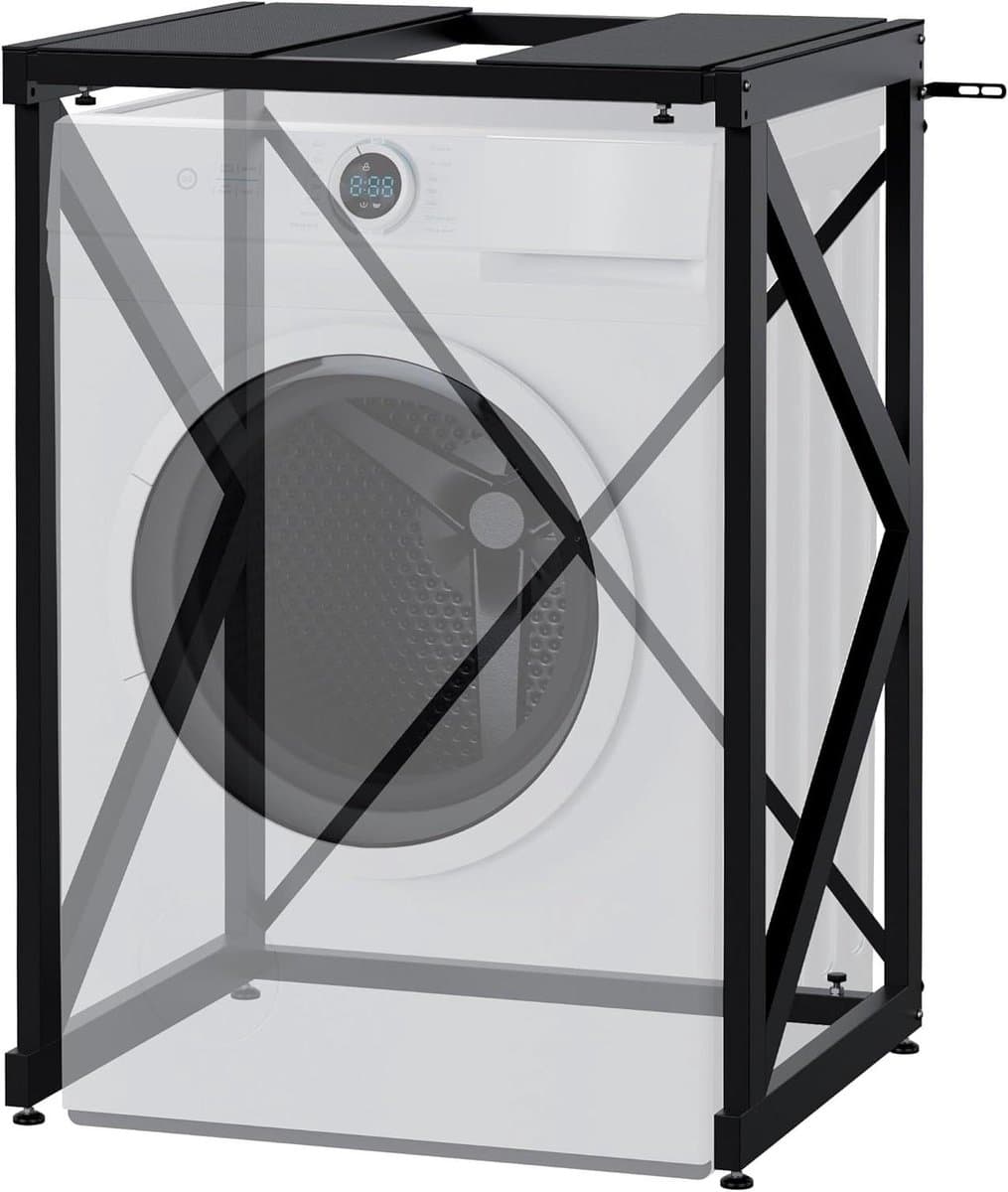 Wasmachine Ombouw - Opbouwmeubel Rek - Ruimte Besparen - Breedte Verstelbaar - 72-84 cm Breed - Zwart — afbeelding 1