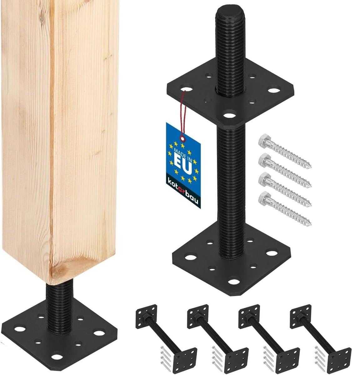 SnelShoppen - Set van 4 Verstelbare Paaldragers van Poedergecoat Staal - Grondankers voor Tuin, Terras en Bouwprojecten - Anthraciet — afbeelding 1