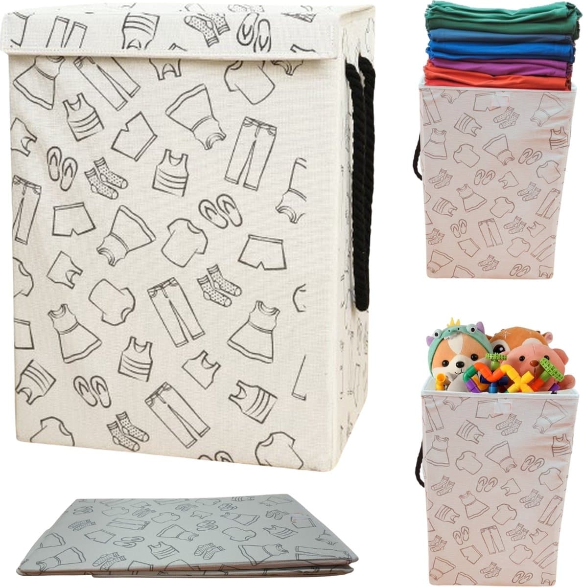 Lexorion Opbergmand - Opbergmand - Speelgoedmand Kinderen - Opbergmand met deksel - Opbergmanden - Opbergmand kinderkamer - Opbergmand speelgoed - Wasmand Opvouwbaar - Stijlvolle Kledingmand - 57L Wasmand - Wit — afbeelding 1