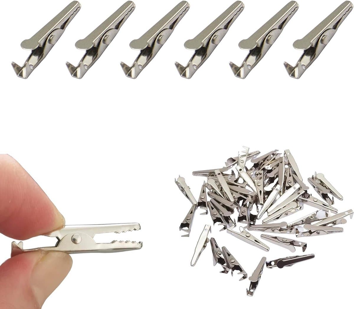 50 Stuks Mini Metalen Alligator Clips Batterij Testkabels Zilverkleurig — afbeelding 1