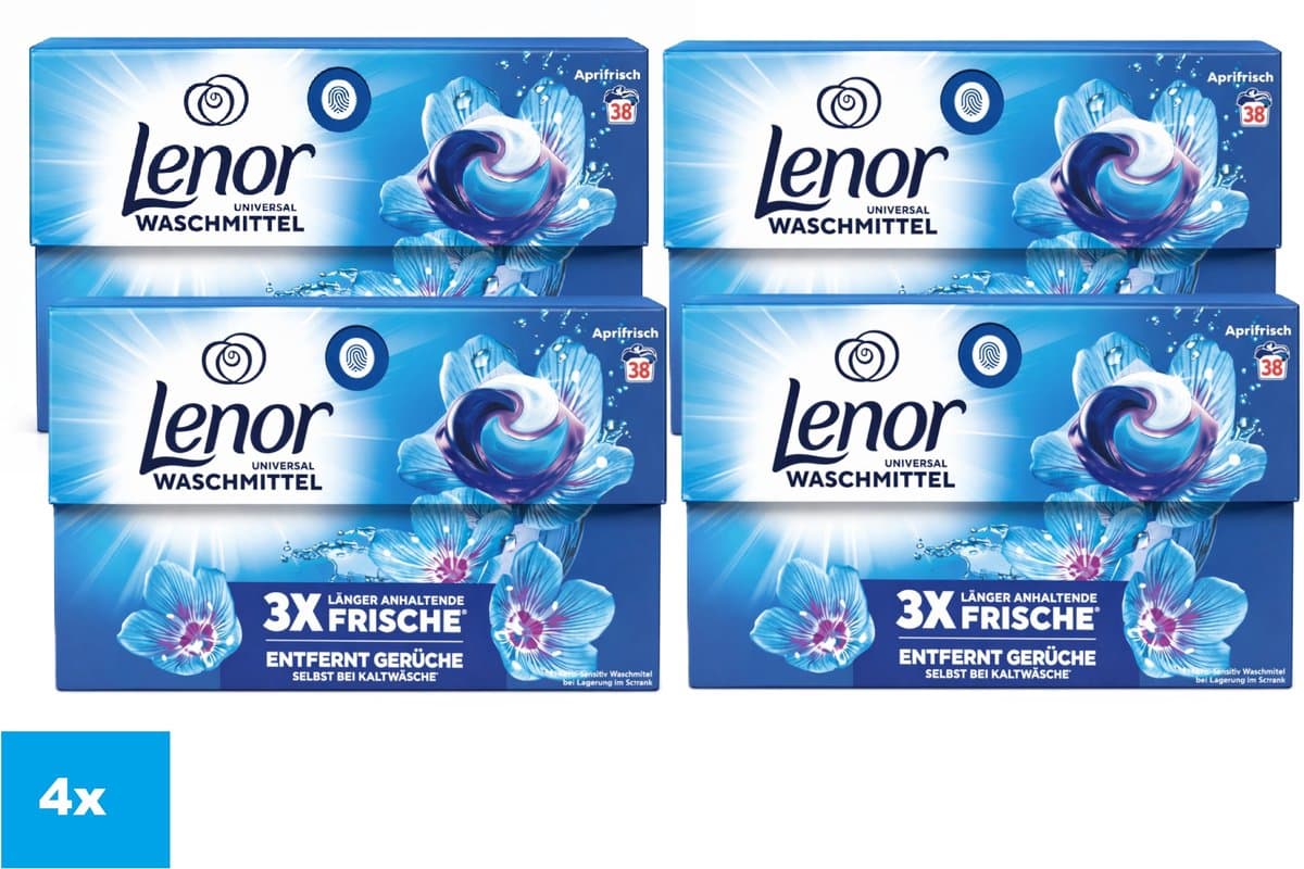 Lenor Universal Wasmiddel Pods Aprilfrisch – 4 x 38 Wasbeurten – 152 Capsules – 3X Langdurige Frisheid – Voordeelverpakking — afbeelding 1
