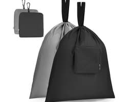 2-Stuks Reiswaszak - Reistas voor vuile was - Opvouwbare reiswaszak - Opbergtas - Draagbare kleine waszak - 51*57cm - Met trekkoordsluiting - Geschikt voor koffers, thuis, kamperen en reizen - Grijs +Zwart — afbeelding 1
