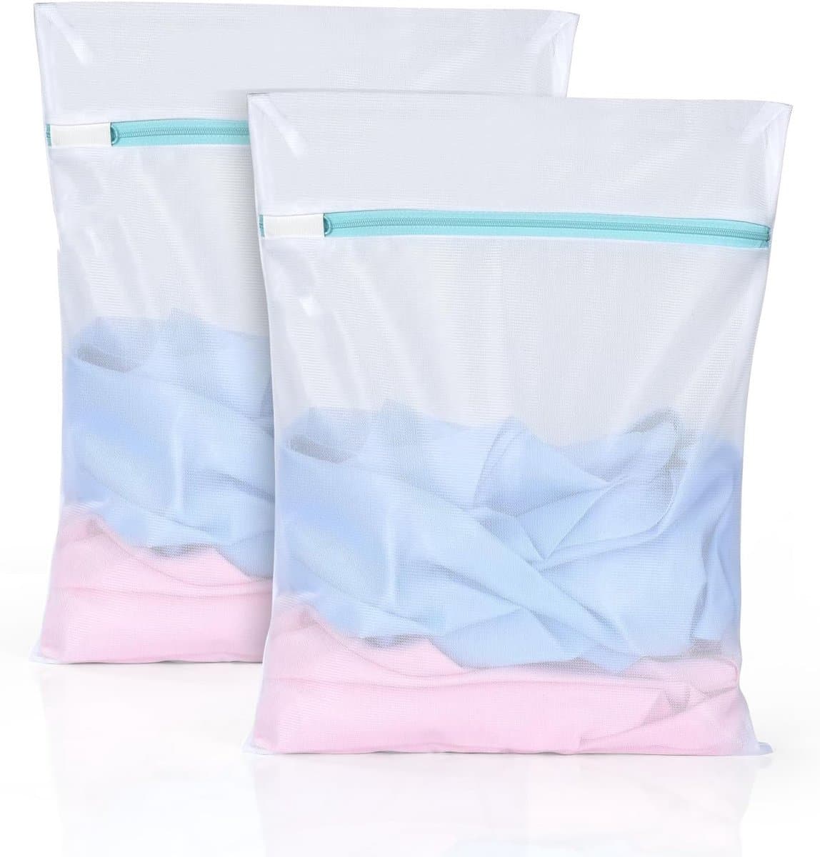 Waszakken - 2 Stuks - Tas Wasnetten - Polyester - Met Rits - Wasnetten - Waszakken voor Wasgoed - Kledingzak voor wasmachine-opslag - Bescherm je Wasgoed en Wasmachine - 60x60 cm - Wit — afbeelding 1