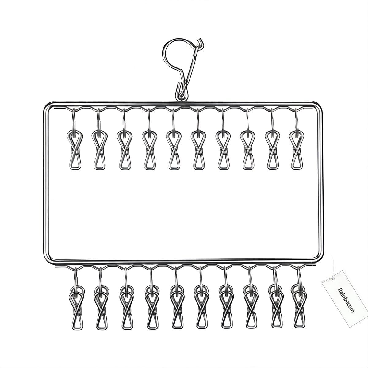 Rainbecom - Sokkenhanger RVS met Clips - 20 Clips Dubbel - Winddicht Droogrek voor Sokken en Ondergoed - RVS Wasrek 45x25 cm — afbeelding 1