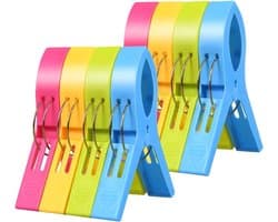 Allecto Plus - 8 Stuks Strandhanddoekclips, Grote Wasknijper Handdoekknijpers - Set van Felgekleurde Plastic Quiltclips voor Ligbedden, Zwembadstoelen - Ideaal voor Wasgoed en Strandaccessoires.