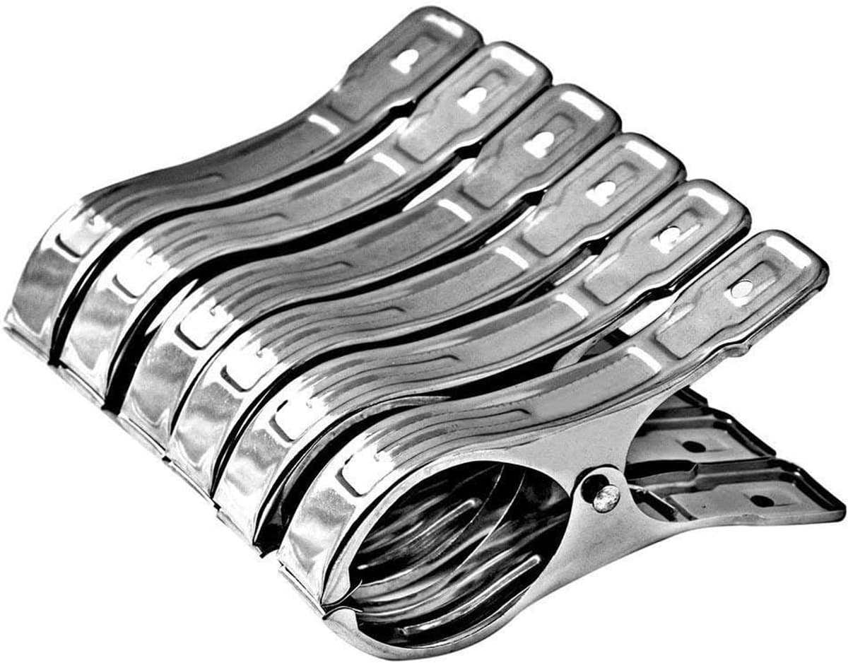 6 Stuks Wasknijpers, Roestvrij Stalen Clips, 12cm Lange Strandhanddoekenklemmen voor Wasgoed, Strandhanddoek, Badhanddoek, Beddengoed, Tapijt en Dikke Kleding — afbeelding 1