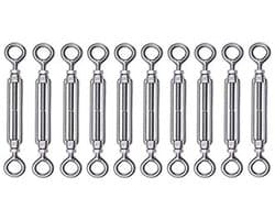 10 Stuks Draadspanners M4 Roestvrij Staal - Set van Spanhaken voor Tuindraadspanner - Zonnezeil Touw of Waslijn Spannen