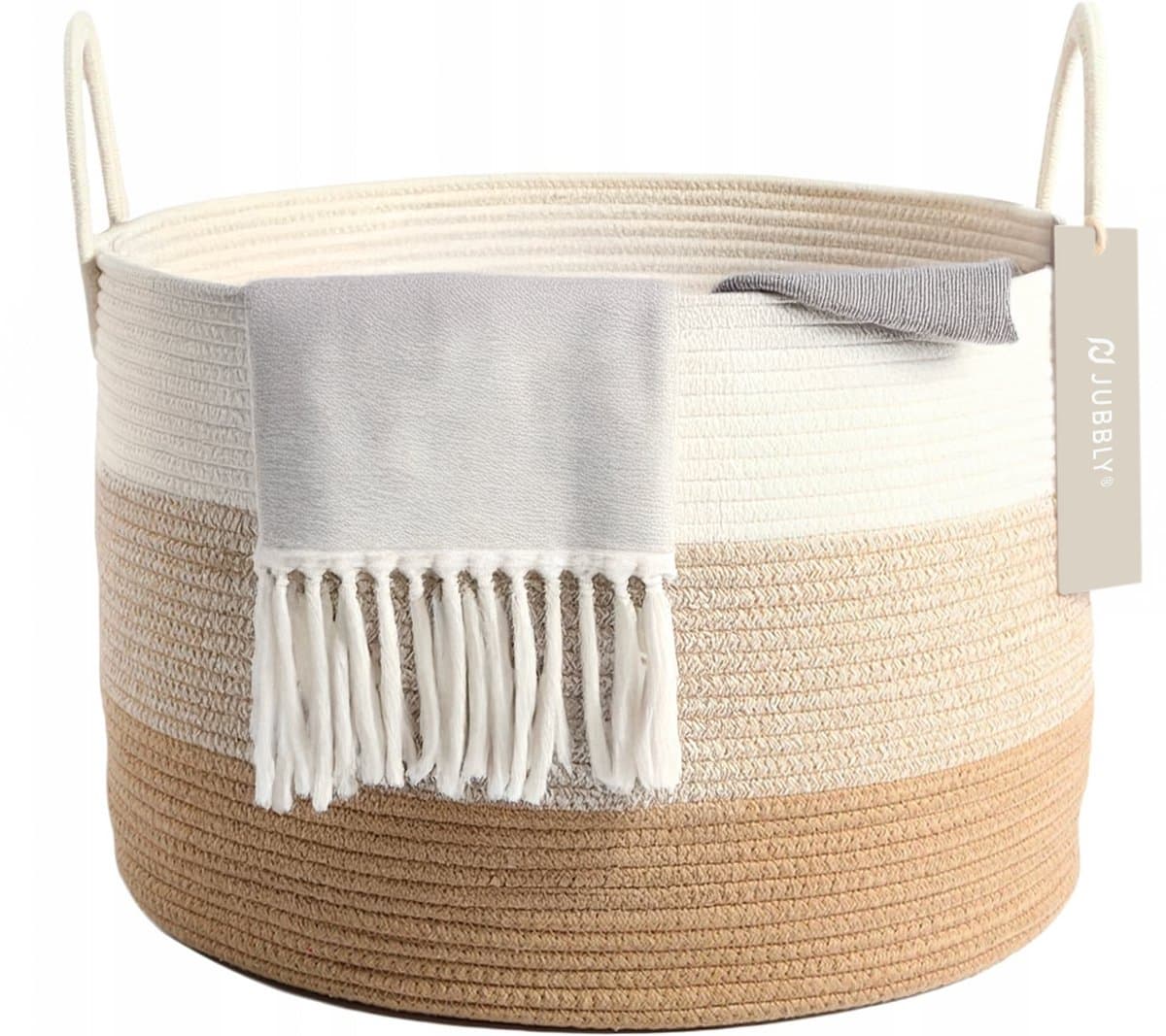 Jubbly® - Wasmand - Wassorteerder - Opbergmand - Wasmand opvouwbaar - Wasbox - Woon Accessoires - 120 Liter - 100% Handgeweven Biologisch Katoen — afbeelding 1