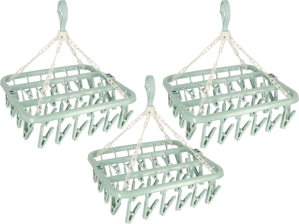 Benson Droogcarrousel - 3x - groen - kunststof - 32 clips/knijpers - 30 x 40 cm - droogmolen — afbeelding 1