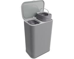 Bodo® - Wasmand Duosplit - Verdeelvakken - Met Deksel - 90L - 56x41x69 cm - Grijs