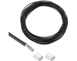 Metalen kabel van roestvrij staal gecoat met vinyl - 5m - Droogrek zwart - Ophangen - Aluminium hulzen