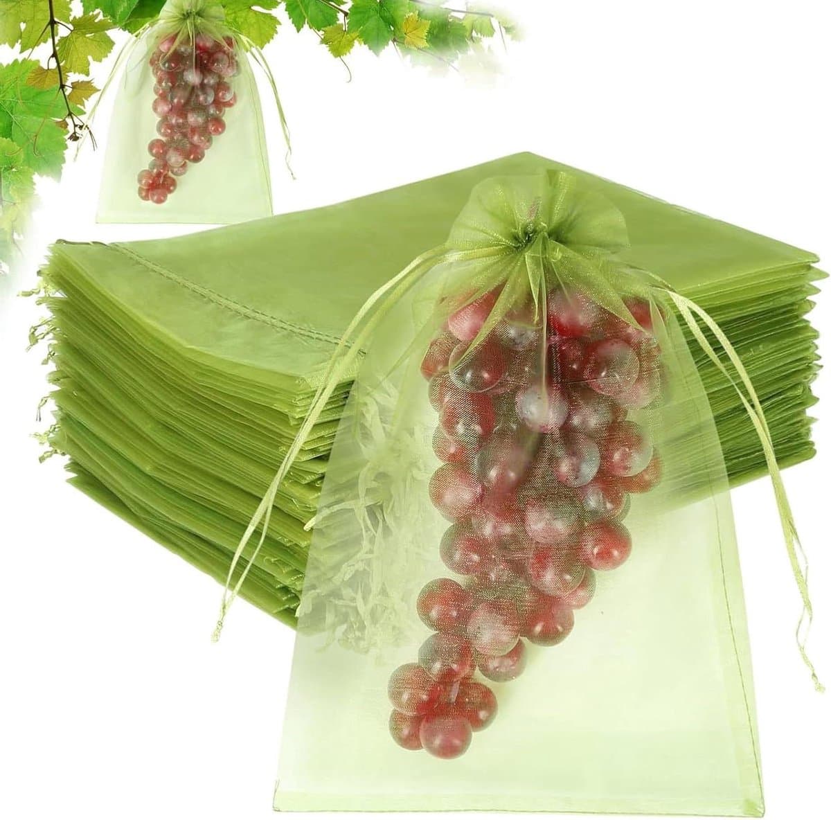 Fruitzakjes van netstof - Beschermzakken voor fruit - Bescherming van oogst - Geoptimaliseerde luchtcirculatie - 15 x 20 cm - Fruitgroen — afbeelding 1