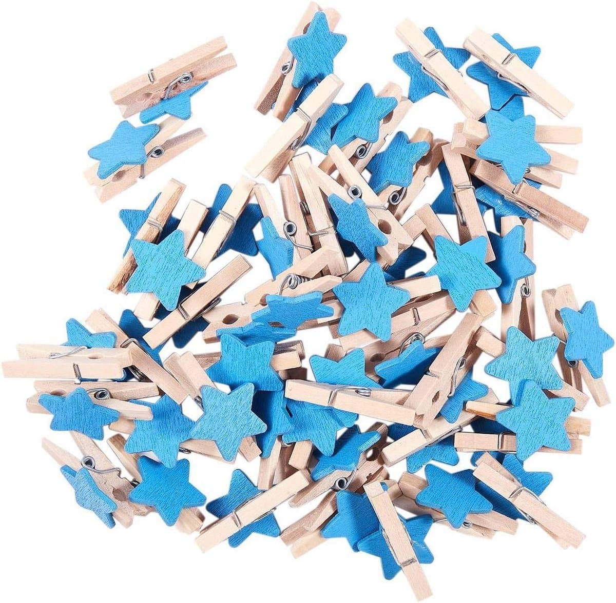 Houten Wasknijpers - Decoratieve Pinnen - Kaarten Bevestigen - Ster Decoratie - 50 Stuks - Blauw — afbeelding 1