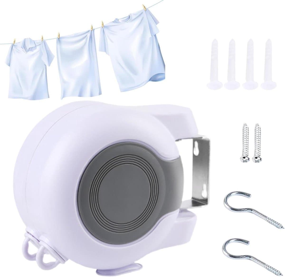 Intrekbare Wastelijn - Draagbare Waslijn - Kleding Drogen - Compact Wandprofiel - 128 m - Wit — afbeelding 1