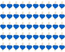 Houten Hart Wasknijpers - Mini Clips Foto Kaart - Decoratie en Knutselen - Hartvormig Uniek Design - 50 stuks - Marineblauw