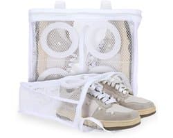 Waszak - Schoenen was tas – Was tassen - Opvouwbaar - Beschermt tegen Vormverlies – Fijnmazig Net – Met Ophanglus – Geschikt voor schoenen en kleding – Herbruikbaar – 28x24.5x8 cm - 2 Stuks - Wit
