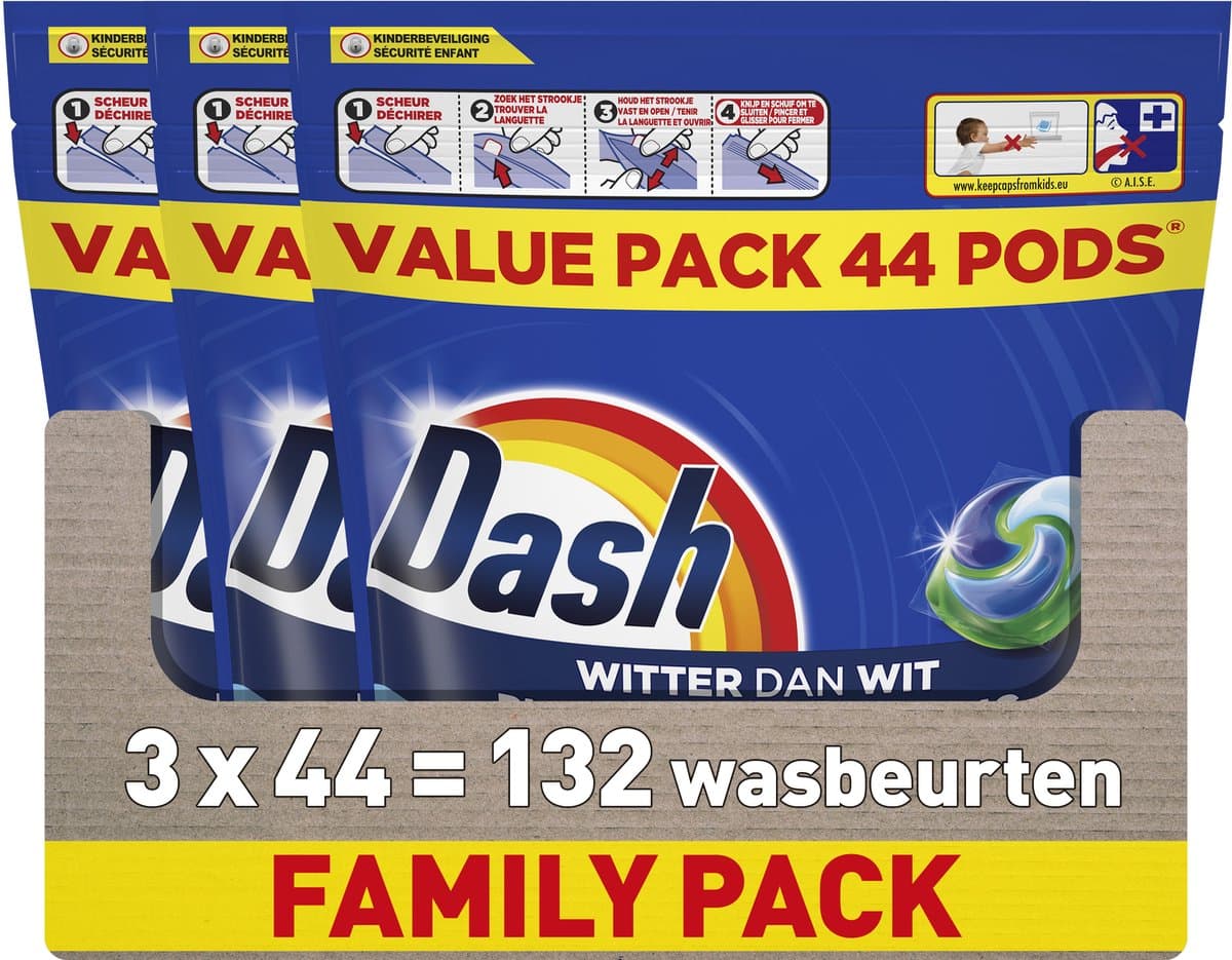 Dash Wasmiddel Pods® - Witter Dan Wit - 3 x 44 Wassen — afbeelding 1