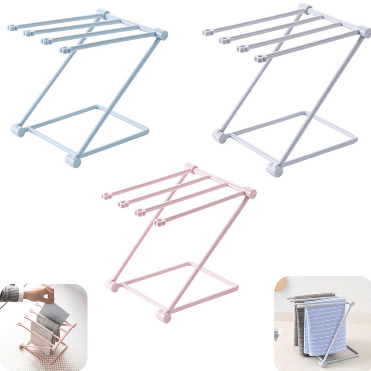 3 stuks opbergrek - handdoekrek - sleutelhangerrek - droogrek - afdruiprek - opvouwbaar - opbergaccessoires - geschikt voor keuken, slaapkamer, badkamer (meerdere kleuren, 25,5*16 cm) — afbeelding 1
