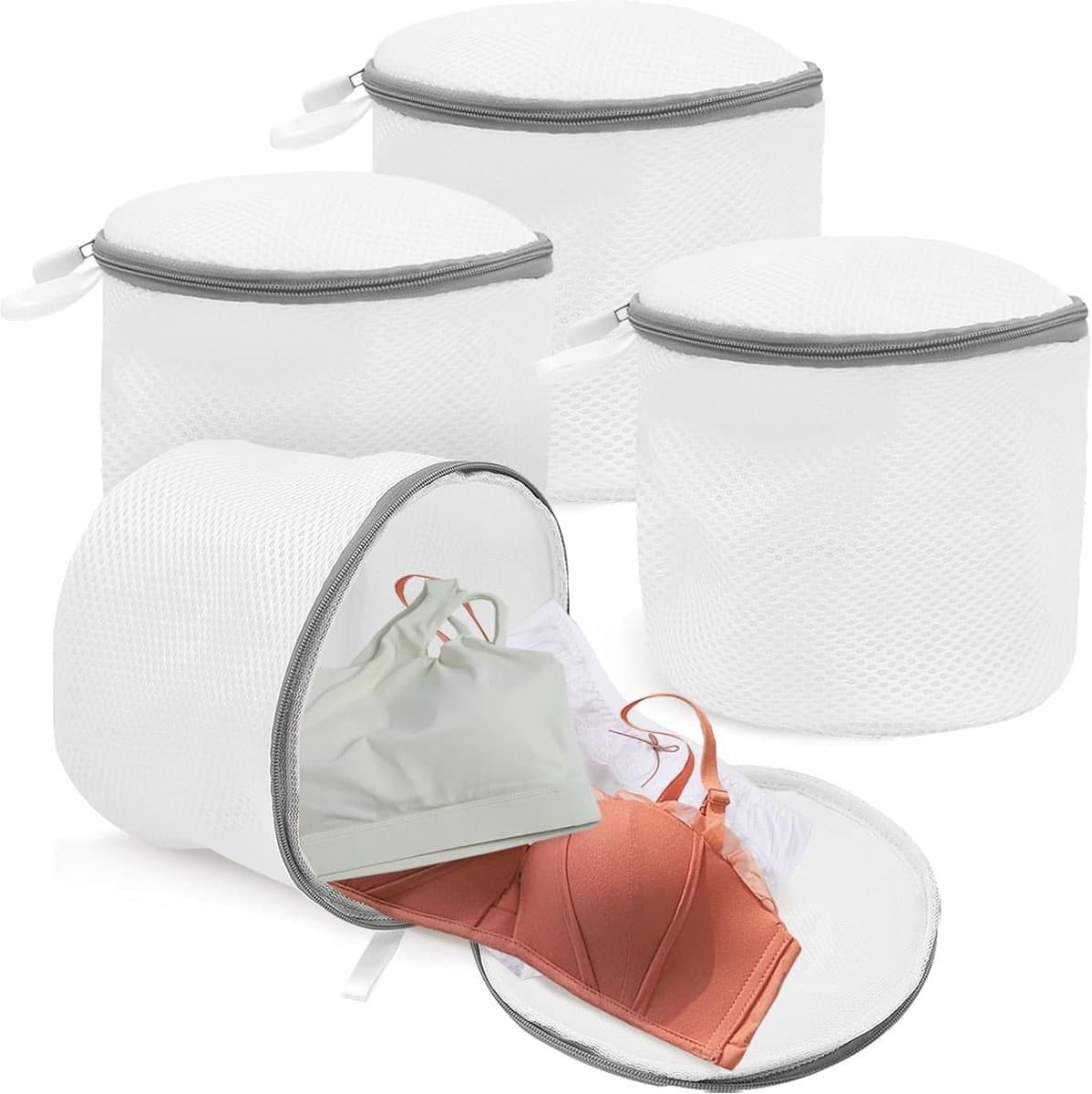 Waszak voor BH en Delicate Stoffen - Set van 4 stuks - Wasnet voor Wasmachine en Droger - 17 x 15 cm - Lingerie Waszak met Verborgen Rits - Anti-klit en Vormbehoud - Duurzame Bescherming voor Ondergoed - Ook Geschikt als Reis-opbergzak - Wit — afbeelding 1