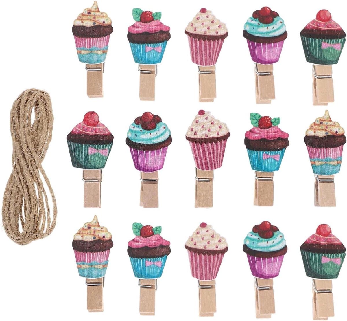 Houten Mini Knijpers - Decoratieve Clips - Foto's Ophangen - Uniek IJsjespatroon - 100 Stuks - Diverse Kleuren — afbeelding 1