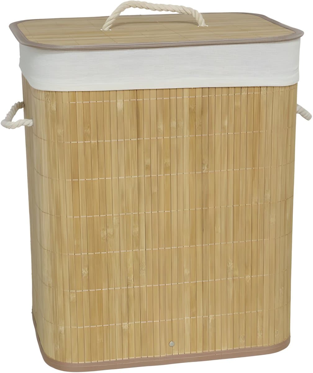 Gerimport Wasmand bamboe - 60 liter - 30 x 40 x 50 cm - met deksel / binnenvoering - opvouwbaar — afbeelding 1
