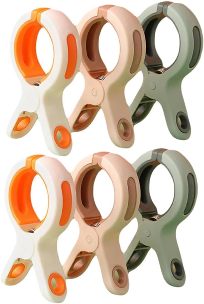 Wasknijpers - 6 Stuks - Knijpers - Kunststof - Strandlaken Knijpers - Badlaken Clips - Handdoekklemmen - Handdoekklemmen Voor Strandligstoelen - Winddicht - Clips voor Strandlaken, Beddengoed En Dikke Kleding - 10.5*5.8cm - Wit/Roze/Groen — afbeelding 1