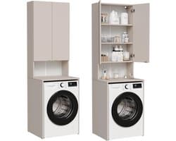 Wasmachinekast - Badkamerkast Hoge kast - Opbergen Wasruimte - Vochtafstotend Krasbestendig - 210 x 65 cm - Beige
