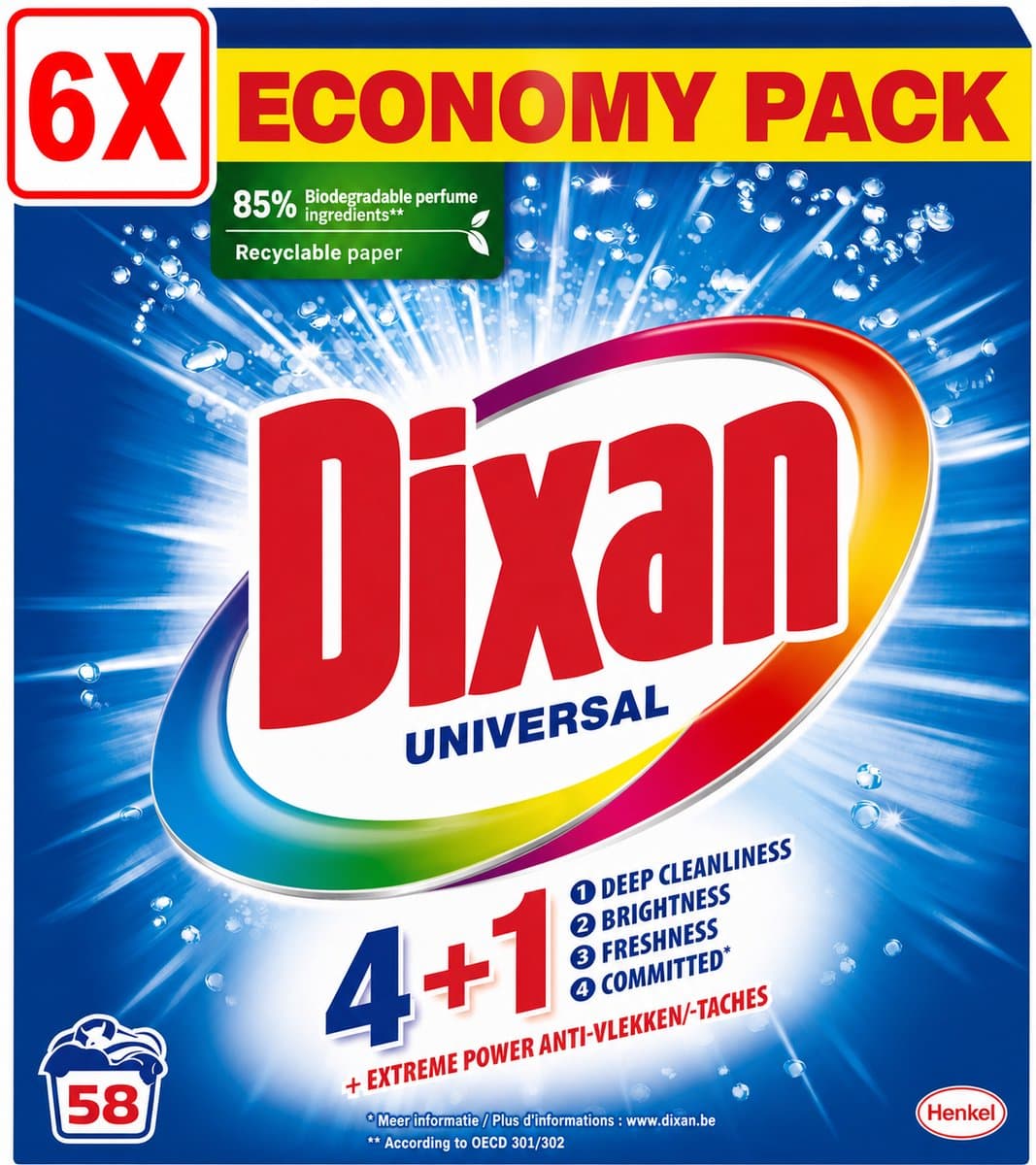 6 x Dixan - Waspoeder - Voor universele was - 58 wasbeurten — afbeelding 1