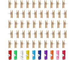 Houten Clips met Prikkers - Fotohouders - Foto's Ophangen - Speciaal Ontwerp - 60 Stuks - Houtkleur