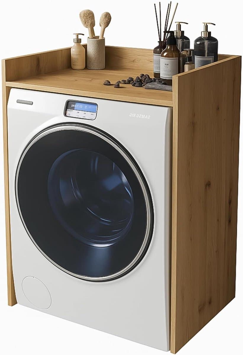 Wasmachine Kast - Ombouw Meubel - Badkamer Organisatie - Geluiddempend & Zonder Boren - 66x97x62cm - Wotan Eiken — afbeelding 1