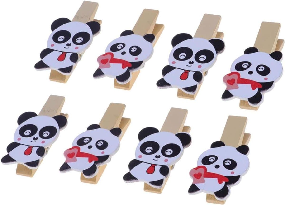 Houten Wasknijpers - Fotoclips Klemmen - Decoratief Ophangen - Cartoon Panda Design - 35 cm - Gekleurd — afbeelding 1