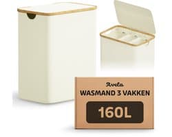 Avela Wasmand 3 vakken met deksel - 160L - Beige - Wassorteerder — afbeelding 1
