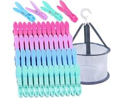 48 Stuks Kleurige Wasknijpers met Mand, Winddichte Plastic Kledingknijpers voor Wasgoed, Sokken en Kledinglijnen