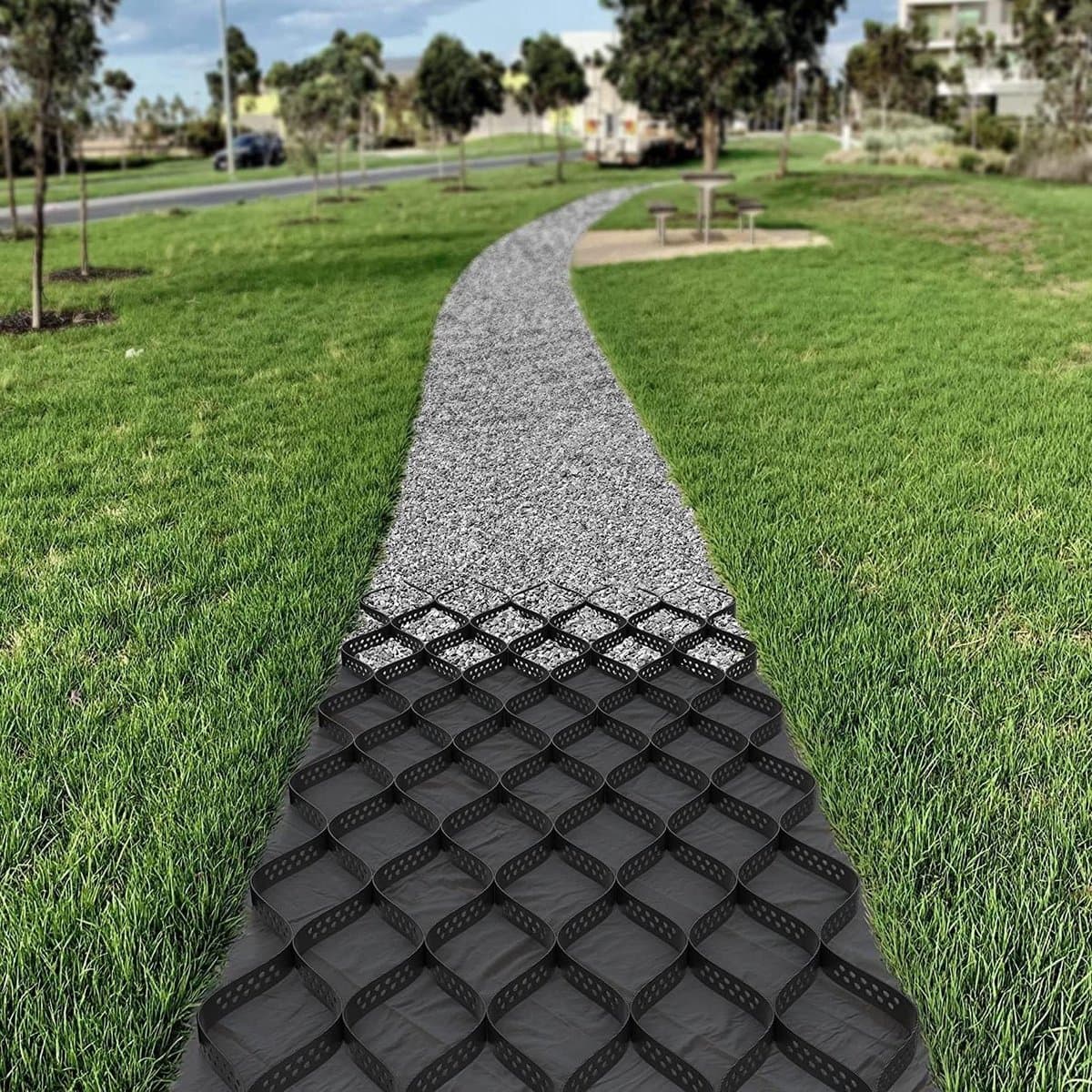 Grondrooster Stabilisatie - Grind Oprit - Bodem Stabiliseren - Hoge Draagkracht - 40x40cm - Zwart — afbeelding 1