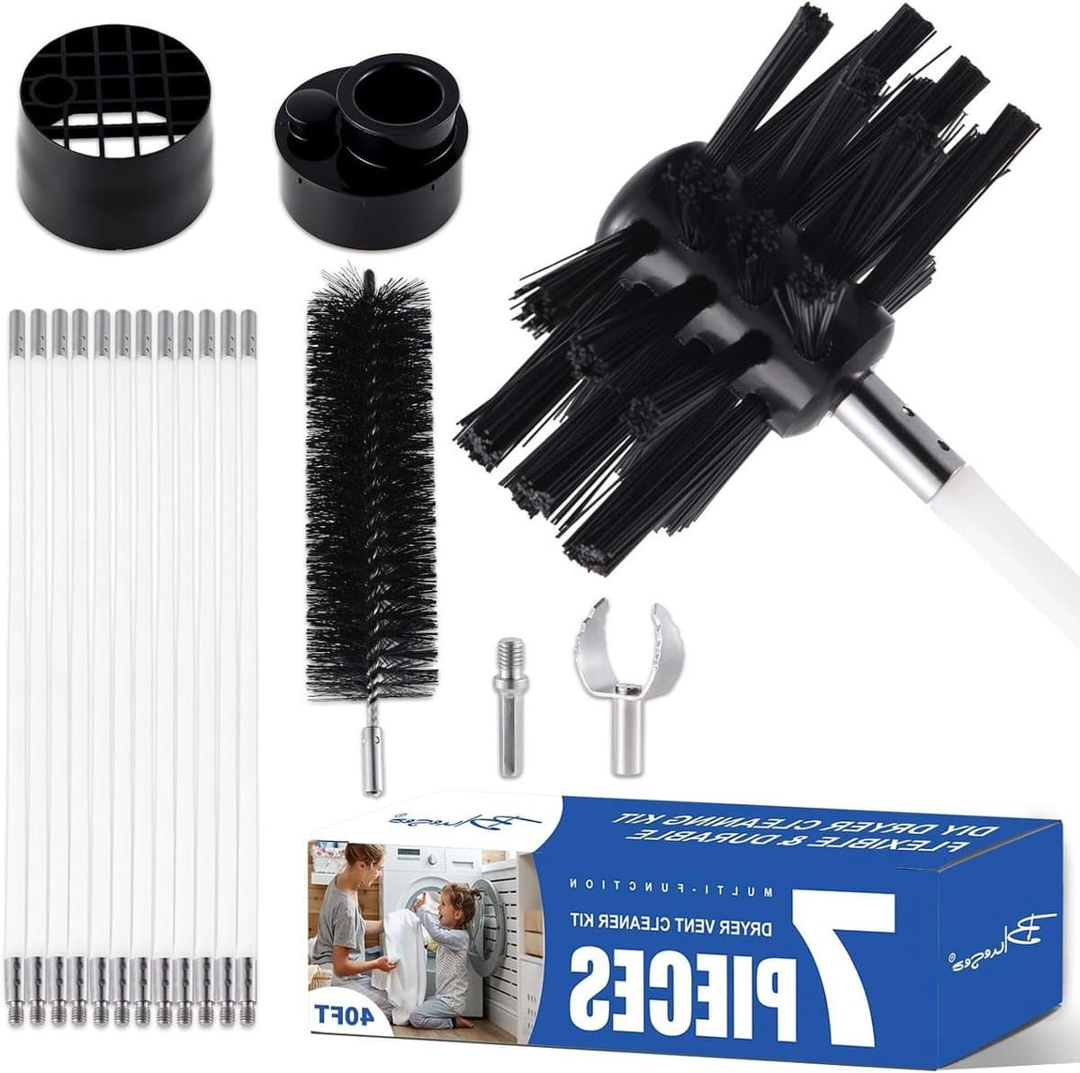 Droger ventilatie reiniger - Pluisverwijderaar - Veiligheid verbeteren - Verlengt tot 40 voet - 7 stuks kit - Upgrade — afbeelding 1